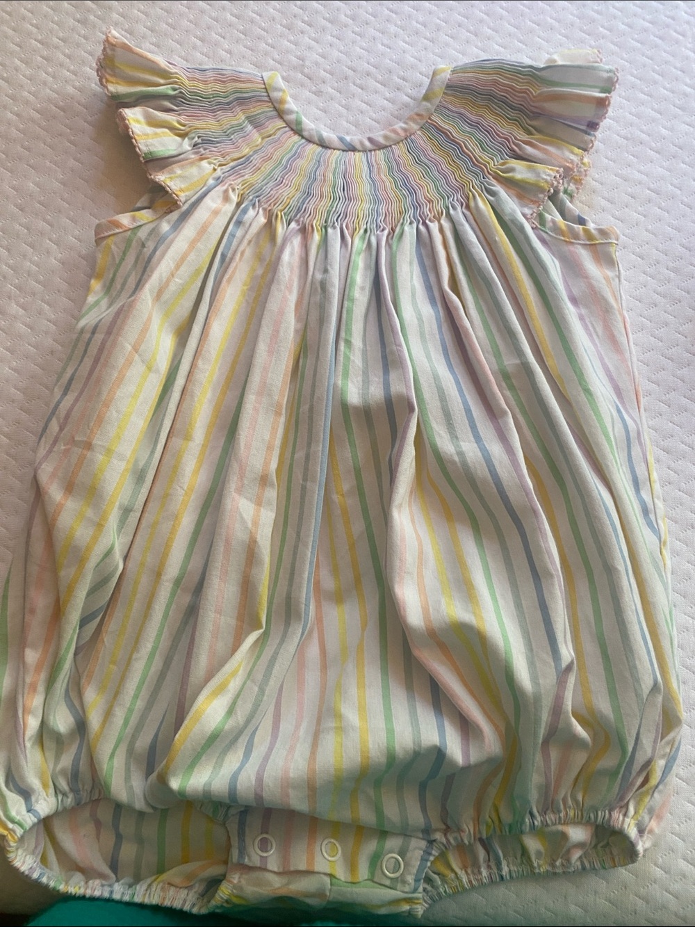 The Beaufort Bonnet Company Pastel Rainbow Stripe Bubble Romper - Multicolor